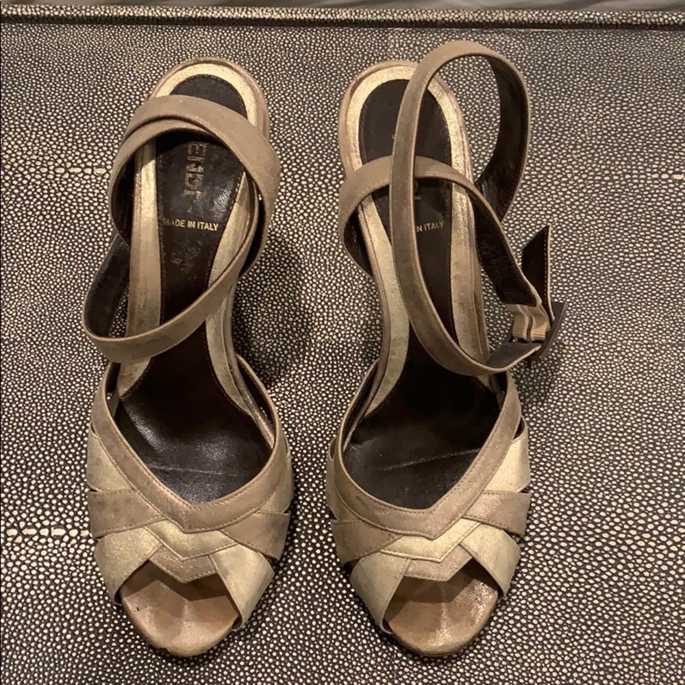 Authentic FENDI gold metallic sandals size 39/9